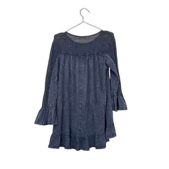 Altar’d state washed out blue tunic with netting flare sleeve babydoll large - Picture 4 of 6